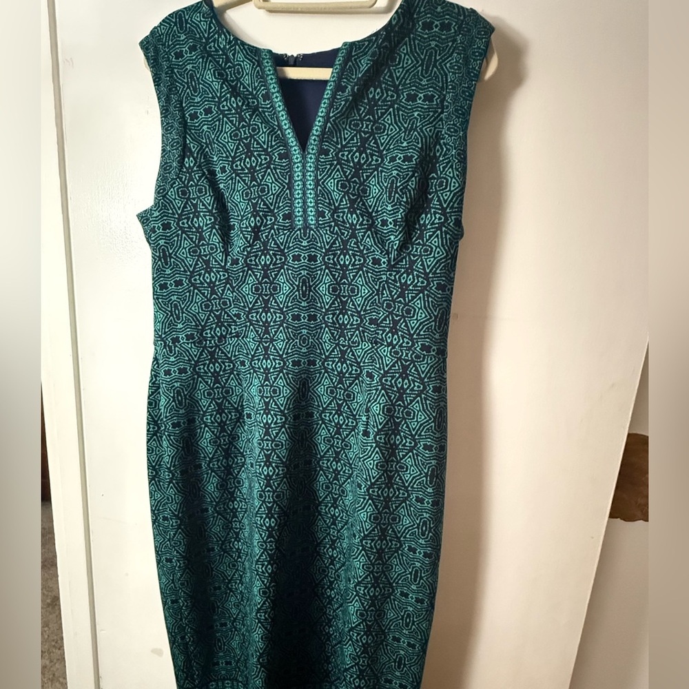 ADORNE TATUM Navy and Teal Patterned Sheath Dress